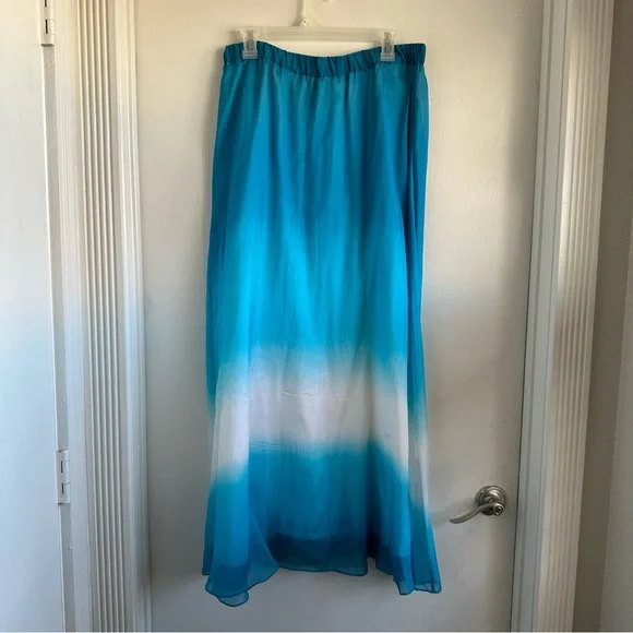 White House Black Market SILK Ombre Maxi Skirt w Stretchy Waistband Size L - Picture 1 of 5